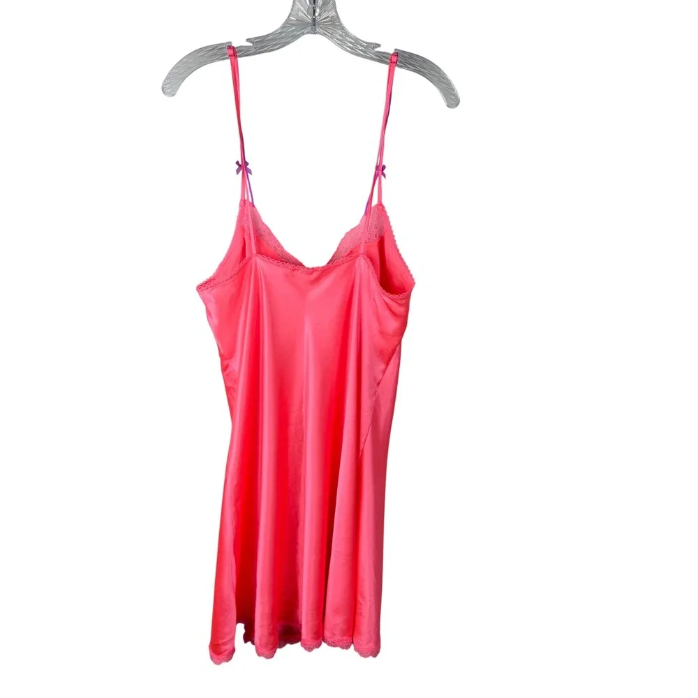 Victoria's Secret Satin Lace Slip Dress Pink Large Y2K Mini Chemise Nightgown